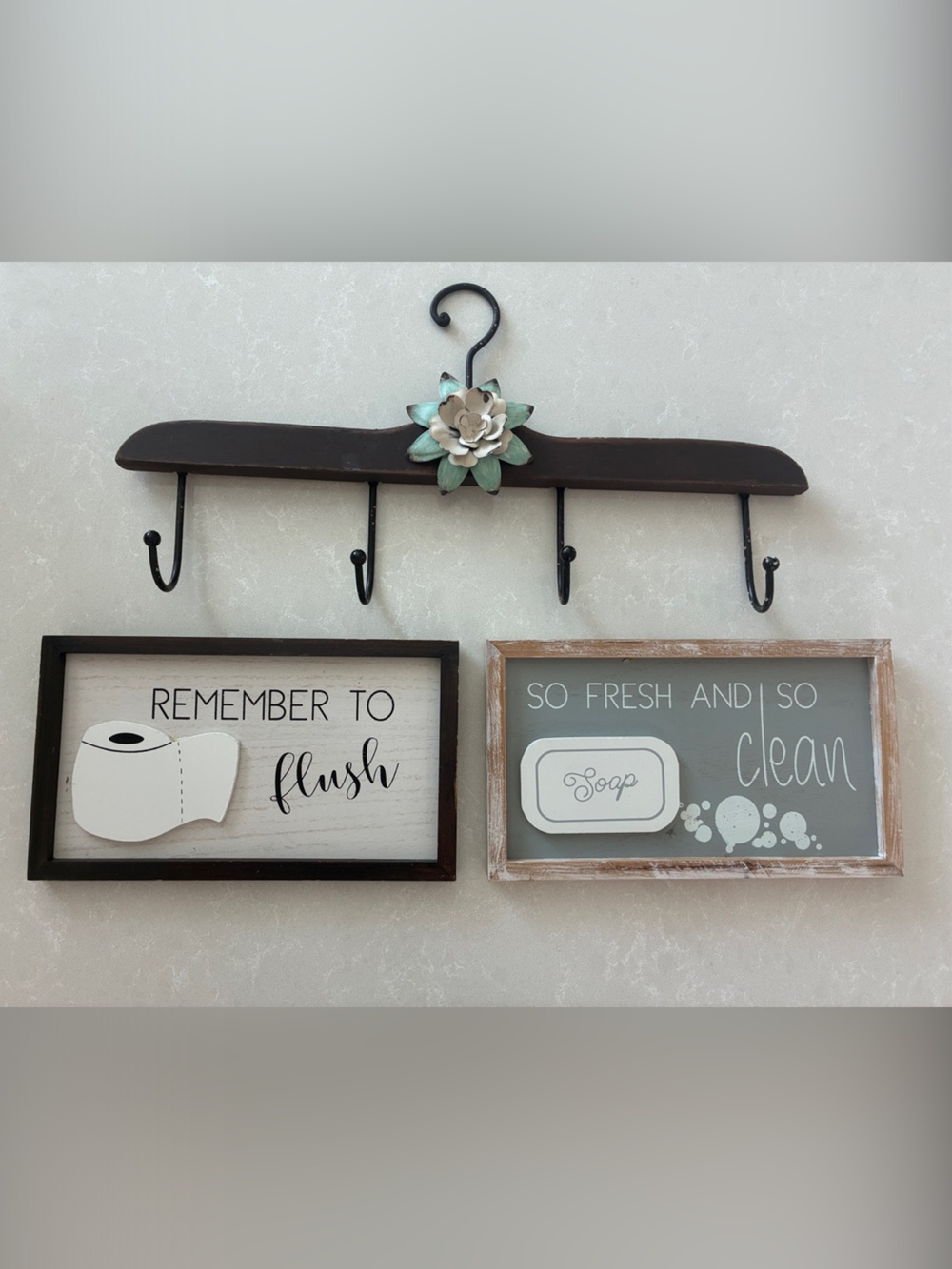 Kirklands Brown Wall Hook Rack with Mint Floral Accent